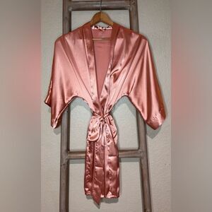 AW Bridal Blush Pink Satin Wrap Robe w Pockets | Size S